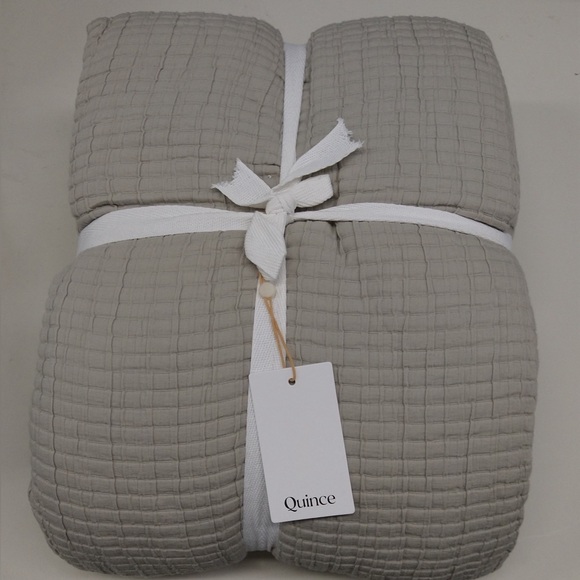 NWT QUINCE Organic Ribbed Cotton Coverlet Set Full/Queen Light Grey 7218 - Picture 3 of 11